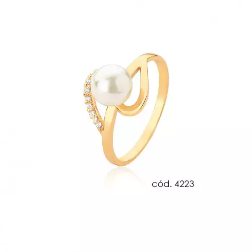 Anel de Pérola Natural em Ouro 18k